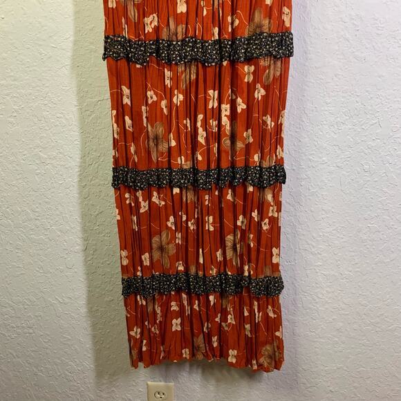 CACTUS FLOWER Dress Vintage V-Neck Ruffle Tiered Floral Western‎ Broom Style - Picture 6 of 12